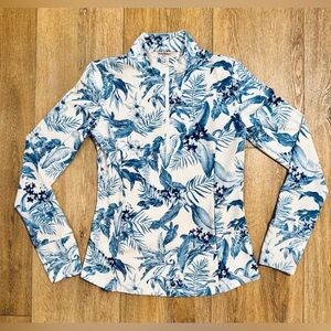 Tommy Bahama Golf UPF 50 Blue White Quarter Zip Long Sleeve Pullover
